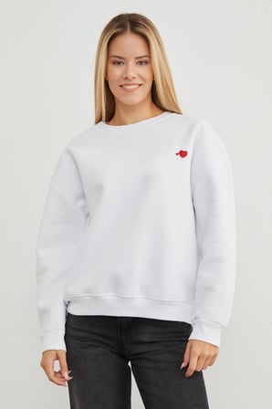 3 İplik Kalp Baskılı Bisiklet Yaka Sweatshirt
