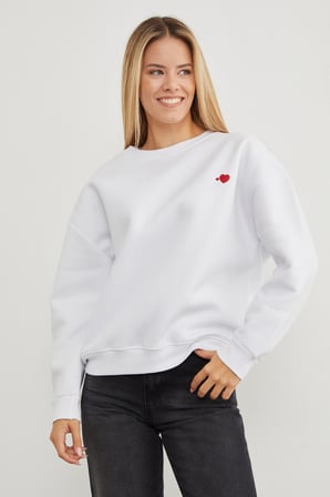 3 İplik Kalp Baskılı Bisiklet Yaka Sweatshirt