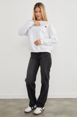 3 İplik Kalp Baskılı Bisiklet Yaka Sweatshirt