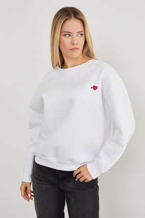 3 İplik Kalp Baskılı Bisiklet Yaka Sweatshirt