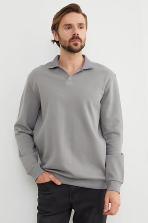 Basic Polo Yaka Pike Sweatshirt