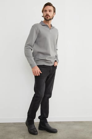 Basic Polo Yaka Pike Sweatshirt