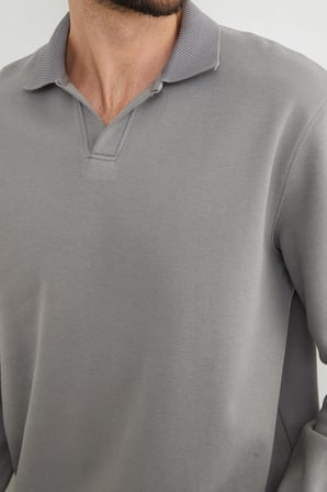 Basic Polo Yaka Pike Sweatshirt