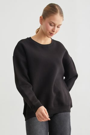 3 İplik Kalp Baskılı Bisiklet Yaka Sweatshirt