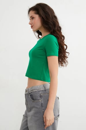 Basic Bisiklet Yaka Crop Tişört