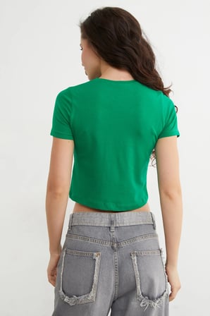 Basic Bisiklet Yaka Crop Tişört