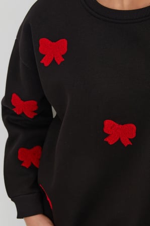 3 İplik Fiyonk Nakışlı Oversize Sweatshirt