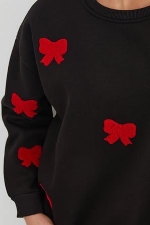 3 İplik Fiyonk Nakışlı Oversize Sweatshirt