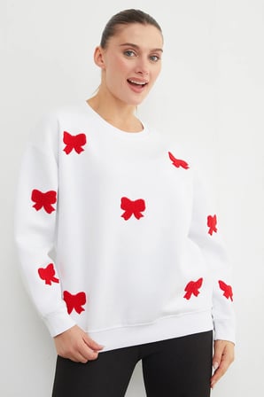 3 İplik Fiyonk Nakışlı Oversize Sweatshirt
