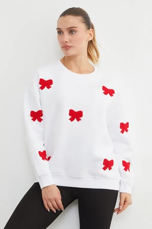 3 İplik Fiyonk Nakışlı Oversize Sweatshirt