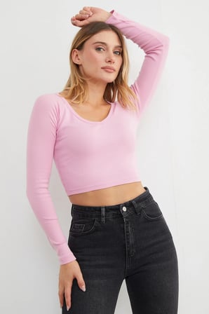 V Yaka Uzun Kol Crop Bluz