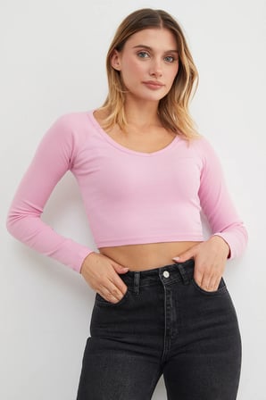 V Yaka Uzun Kol Crop Bluz