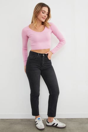 V Yaka Uzun Kol Crop Bluz