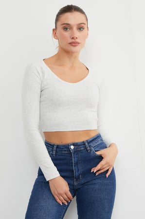 V Yaka Uzun Kol Crop Bluz