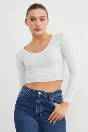 V Yaka Uzun Kol Crop Bluz