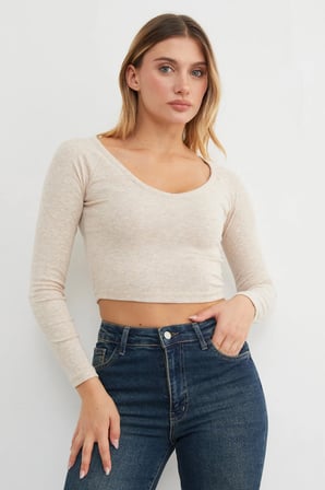 V Yaka Uzun Kol Crop Bluz