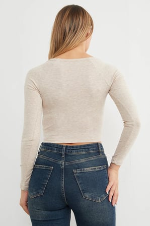 V Yaka Uzun Kol Crop Bluz