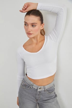 V Yaka Uzun Kol Crop Bluz