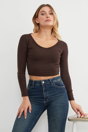 V Yaka Uzun Kol Crop Bluz
