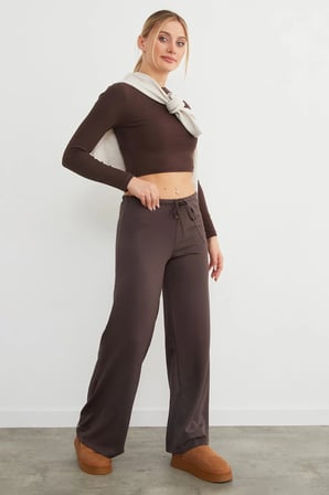 Beli Bağlamalı Bol Paça Modal Pantolon