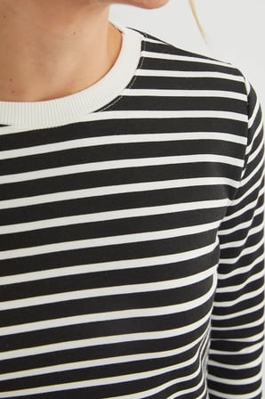 3 İplik Şardonsuz Çizgili Bisiklet Yaka Sweatshirt