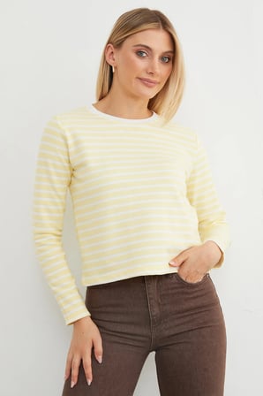 3 İplik Şardonsuz Çizgili Bisiklet Yaka Sweatshirt