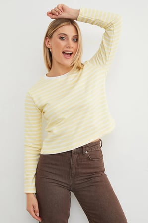 3 İplik Şardonsuz Çizgili Bisiklet Yaka Sweatshirt