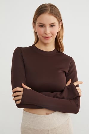 Basic Bisiklet Yaka Parmak Geçmeli Crop Bluz