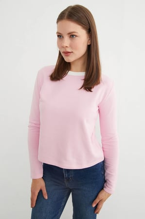 3 İplik Şardonsuz Yakası Ribanalı Sweatshirt
