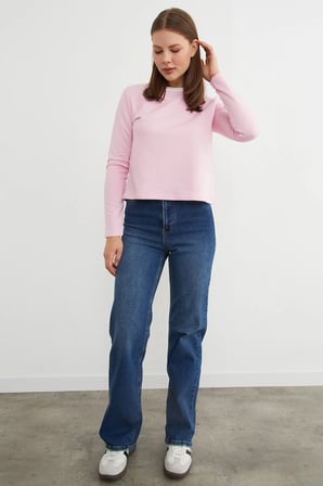 3 İplik Şardonsuz Yakası Ribanalı Sweatshirt