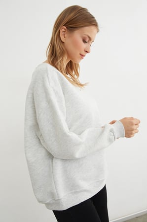 Love Aksesuarlı Bisiklet Yaka Oversize Sweatshirt