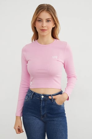 Fiyonk Nakışlı Likralı Crop Body