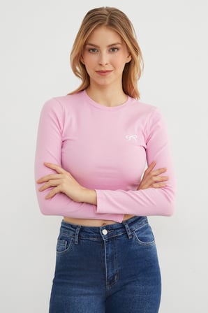 Fiyonk Nakışlı Likralı Crop Body