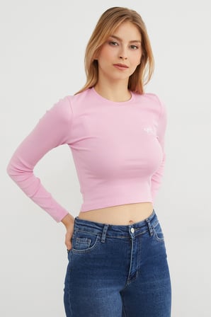 Fiyonk Nakışlı Likralı Crop Body