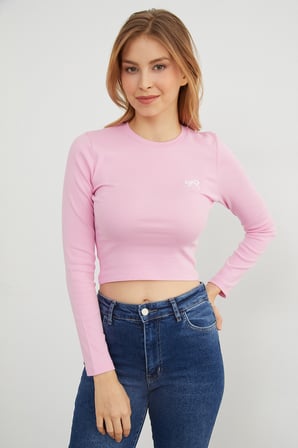 Fiyonk Nakışlı Likralı Crop Body