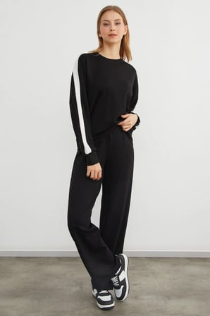 Kolu Şeritli Bisiklet Yaka Modal Sweatshirt