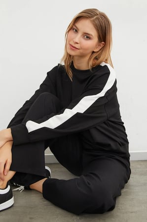 Kolu Şeritli Bisiklet Yaka Modal Sweatshirt