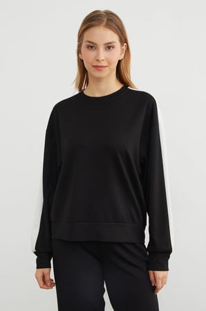 Kolu Şeritli Bisiklet Yaka Modal Sweatshirt