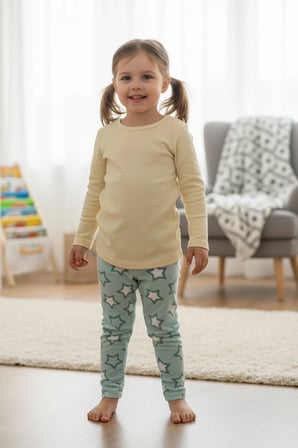 Yıldız Desenli Beli Lastikli Kız Çocuk Polar Pijama Altı