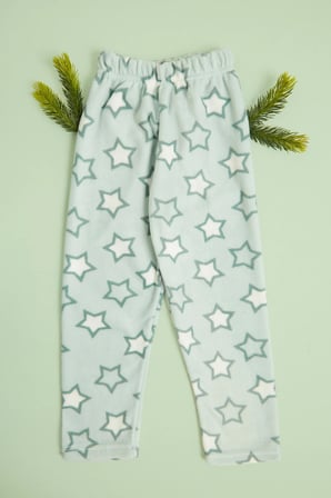 Yıldız Desenli Beli Lastikli Kız Çocuk Polar Pijama Altı
