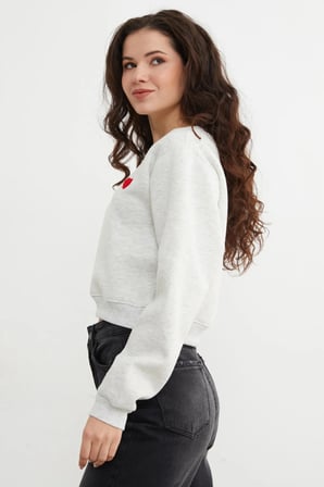 3 İplik Kalp Nakışlı Crop Sweatshirt