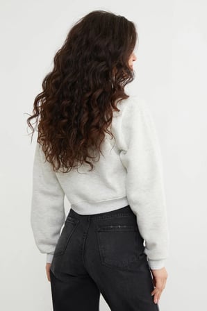 3 İplik Kalp Nakışlı Crop Sweatshirt