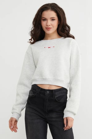 3 İplik Ayıcık Nakışlı Crop Sweatshirt