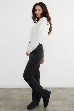 3 İplik Ayıcık Nakışlı Crop Sweatshirt