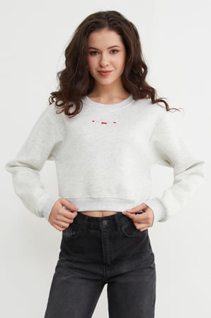 3 İplik Ayıcık Nakışlı Crop Sweatshirt