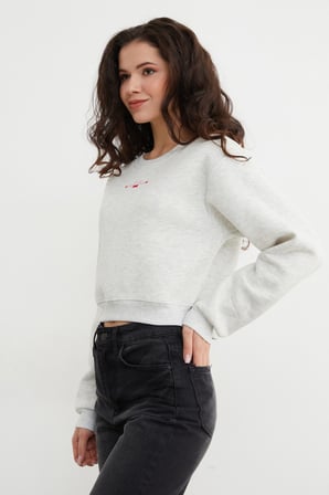 3 İplik Ayıcık Nakışlı Crop Sweatshirt