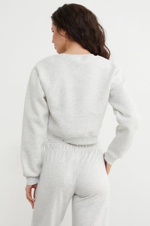 3 İplik Çilek Nakışlı Crop Sweatshirt