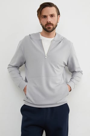 Yarım Fermuarlı Kapüşonlu Modal Sweatshirt