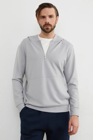 Yarım Fermuarlı Kapüşonlu Modal Sweatshirt
