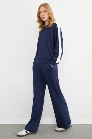 Kolu Şeritli Bisiklet Yaka Modal Sweatshirt